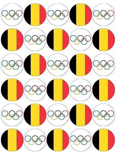 Cupcake-Topper, Motiv: Olympische Spiele, Motiv: Flagge Belgien, essbar, Oblaten, 30 Stück von Ronnies-Bakery-Company