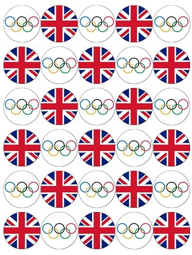 Cupcake-Topper, Motiv: Olympische Spiele, Motiv: Flagge Großbritanniens, essbar, Oblaten, 30 Stück von Ronnies-Bakery-Company