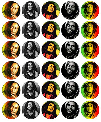Cupcake-Topper Bob Marley Reggae, essbares Oblatenpapier, Feenmotiv, 30 Stück von Ronnies-Bakery-Company