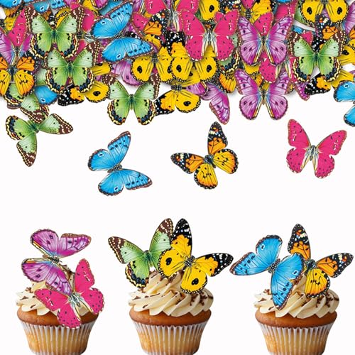 Schmetterlinge Tortendeko Essbar - 48 Stück für Torte, Muffin und Deko - Esspapier Schmetterling für Hochzeit, Geburtstag, Taufe von Ronoza