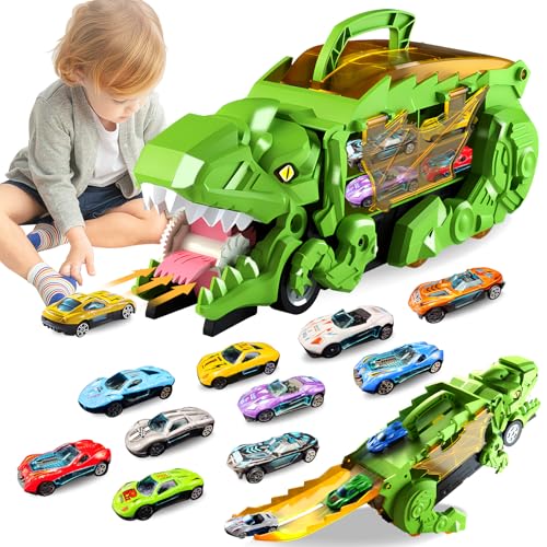 Ronronner Transport Truck Spielzeugautos für 3 4 5 6 Jahre alte Jungen, Autotransporter Spielzeug, Spielzeug Autos Dinosaurier Transporter LKW Mit 10 Rennautos (Green) Ronronner Transport Truck Spielzeugautos für 3 4 5 6 Jahre alte Jungen, Autotransporter Spielzeug, Spielzeug Autos Dinosaurier Transporter LKW Mit 10 Rennautos (Green) von Ronronner