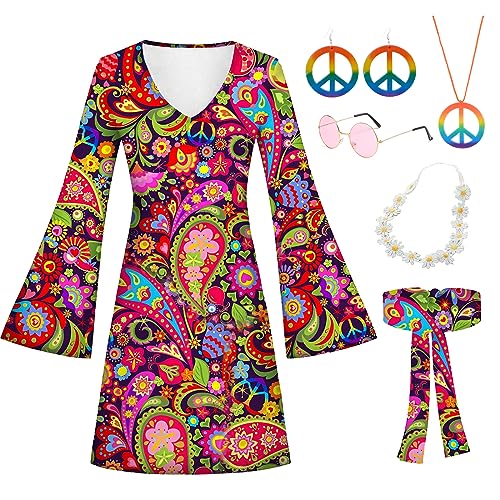 Ronronner Hippie Kostüm Damen Set,60 er 70er Jahre Bekleidung Damen (L) von Ronronner