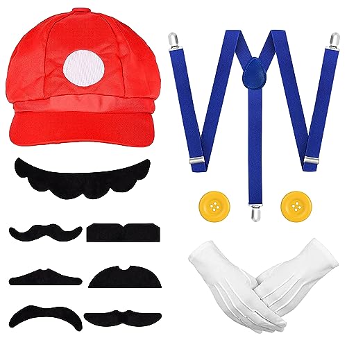 Ronronner Mütze rot, Hut für Erwachsene, Mütze Set mit 2x Handschuhen und 7x Klebe-Bart, Kinder Karneval Fasching Mützen, Karneval Fasching Party Verkleidung Kostüm Mützen, Karneval Cosplay von Ronronner