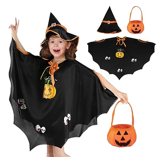 Ronronner halloween kostüm kinder, Halloween Fledermaus Umhang mit Hut, fledermaus, halloween kürbis kostüm kinder, halloween fledermaus kostüm kinder für halloween Geeignet für Höhe 90-150cm, Gelb von Ronronner