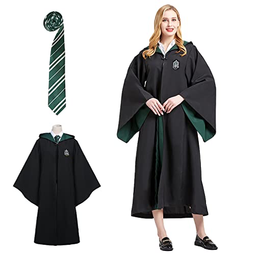 Ronronner Magier Robe,Gryffindor Uniform, Gryffindor Robe, Umhang und Krawatte, Zaubererrobe für Erwachsene, Halloween Cosplay-Green（M von Ronronner