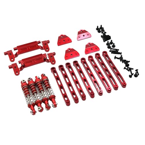 Ronyme 1/12 RC-Auto-Metall-Upgrade-Kits, Stoßdämpferplatte, Spurstangenbasis vorne und hinten, Spurstangen für MN78-Fahrzeugzubehör, Rot von Ronyme