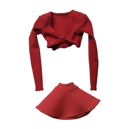 Ronyme 1/6 Langarmshirt und Rock Outfit Retro Cosplay Miniatur Trendy Kleidung für 12'' Zoll Frauen Figuren Accessoire Kostüm, Rot von Ronyme