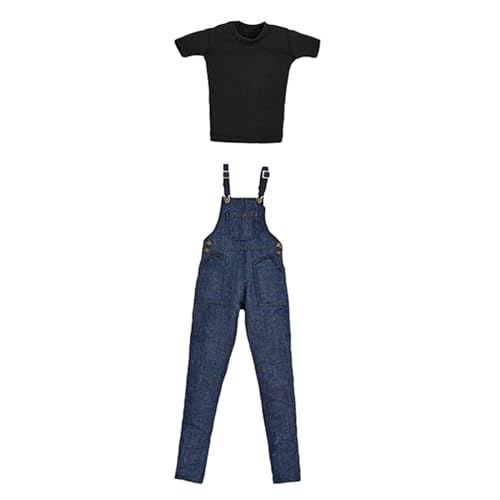 Ronyme 2 Stück T-Shirt und Hosenträger-Jeans im Maßstab 1:6, handgefertigte Puppenkleidung für 12-Zoll-Soldatenfiguren von Ronyme