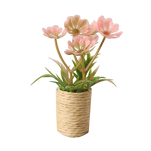 Ronyme Künstlicher Bonsai, 1:12 Puppenhaus-Miniatur-Topfpflanze, DIY-Szenenmodell, Miniatur-Topfpflanzenblumen, für Hofbalkon-Gartendekoration, ROSA von Ronyme