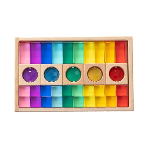 Ronyme Stapelspiel Regenbogen Acryl Edelsteinwürfel, Regenbogen-GEM-Würfel Bausteine, Glatt Stapelspiel Würfelblöcke Bausteine-Set für Kinder, 35 Stück von Ronyme