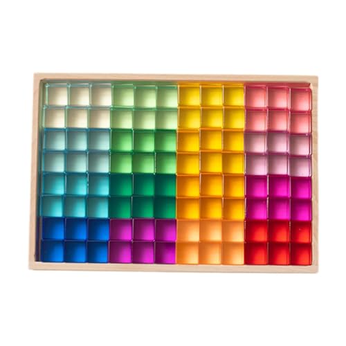 Ronyme Stapelspiel Regenbogen Acryl Edelsteinwürfel, Regenbogen-GEM-Würfel Bausteine, Glatt Stapelspiel Würfelblöcke Bausteine-Set für Kinder,96 Stück/16 Farben von Ronyme