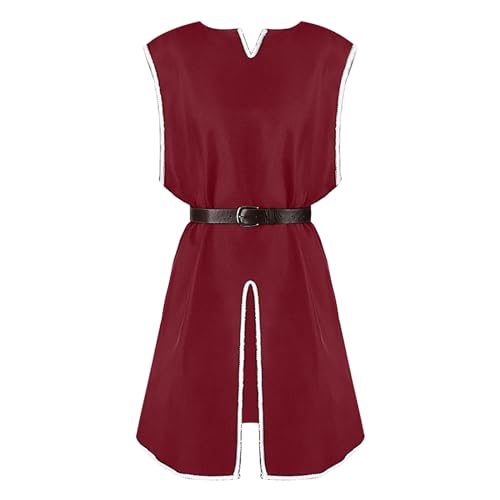 Roobeety Herren Mittelalter Tunika Ailrik mit Bordüre Männer Vintage Kurzarm Wikinger Hemd Kriege Verkleidung Renaissance Pirat Halloween Wikinger Tunika Ritter Cosplay Party Kostüm für Karneval von Roobeety