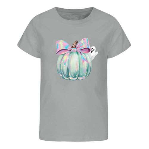 Roobeety Kinder T-Shirt mit Halloween-Kürbis-Print | Kurzarm Crop-Top für Mädchen und Jungen für Herbst und Party im Niedlichen Stil von Roobeety