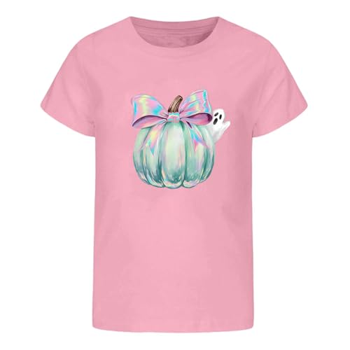 Roobeety Kinder T-Shirt mit Halloween-Kürbis-Print | Kurzarm Crop-Top für Mädchen und Jungen für Herbst und Party im Niedlichen Stil von Roobeety