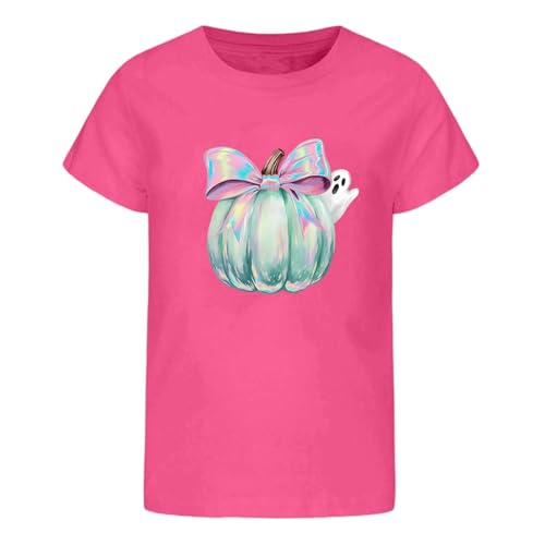 Roobeety Kinder T-Shirt mit Halloween-Kürbis-Print | Kurzarm Crop-Top für Mädchen und Jungen für Herbst und Party im Niedlichen Stil von Roobeety