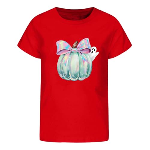 Roobeety Kinder T-Shirt mit Halloween-Kürbis-Print | Kurzarm Crop-Top für Mädchen und Jungen für Herbst und Party im Niedlichen Stil von Roobeety