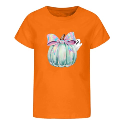 Roobeety Kinder T-Shirt mit Halloween-Kürbis-Print | Kurzarm Crop-Top für Mädchen und Jungen für Herbst und Party im Niedlichen Stil von Roobeety