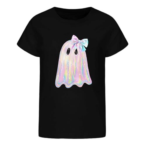 Roobeety Kinder T-Shirt mit Niedlichem Geist-Print | Lässiges Kurzarm Oberteil für Mädchen und Jungen für Herbst und Halloween von Roobeety
