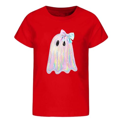 Roobeety Kinder T-Shirt mit Niedlichem Geist-Print | Lässiges Kurzarm Oberteil für Mädchen und Jungen für Herbst und Halloween von Roobeety