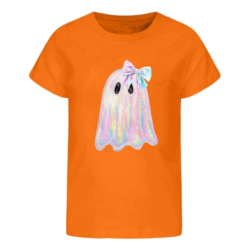 Roobeety Kinder T-Shirt mit Niedlichem Geist-Print | Lässiges Kurzarm Oberteil für Mädchen und Jungen für Herbst und Halloween von Roobeety