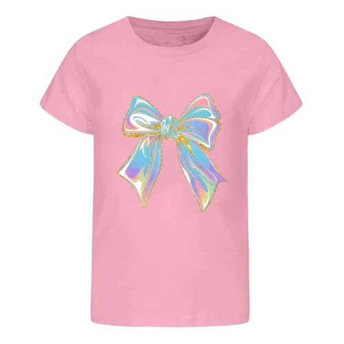 Roobeety Kinder T-Shirt mit Schillerndem Schleifen-Print | Lässiges Kurzarm Oberteil für Mädchen für Sommer und Freizeit im Niedlichen Stil von Roobeety