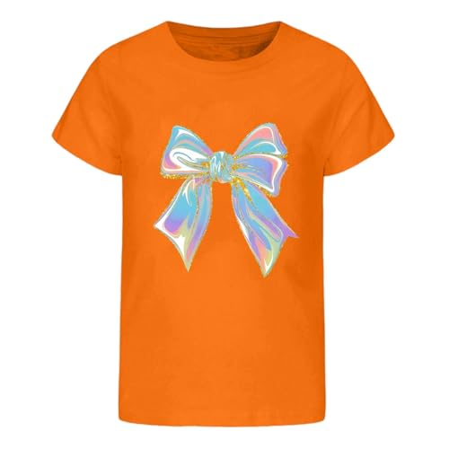 Roobeety Kinder T-Shirt mit Schillerndem Schleifen-Print | Lässiges Kurzarm Oberteil für Mädchen für Sommer und Freizeit im Niedlichen Stil von Roobeety