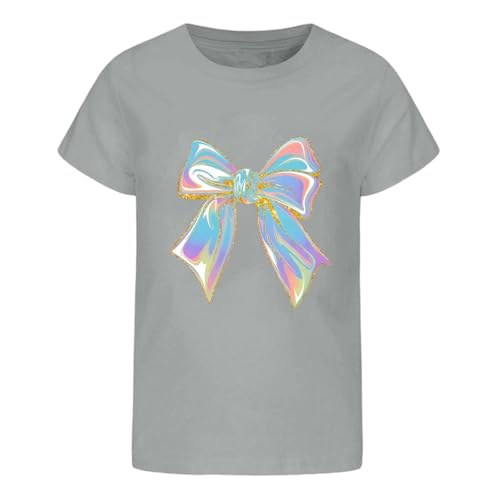 Roobeety Kinder T-Shirt mit Schillerndem Schleifen-Print | Lässiges Kurzarm Oberteil für Mädchen für Sommer und Freizeit im Niedlichen Stil von Roobeety