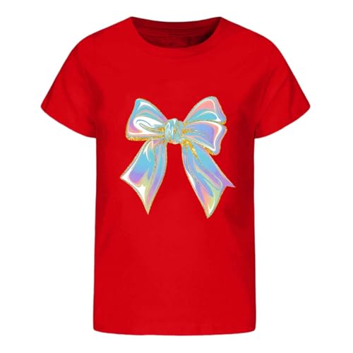 Roobeety Kinder T-Shirt mit Schillerndem Schleifen-Print | Lässiges Kurzarm Oberteil für Mädchen für Sommer und Freizeit im Niedlichen Stil von Roobeety
