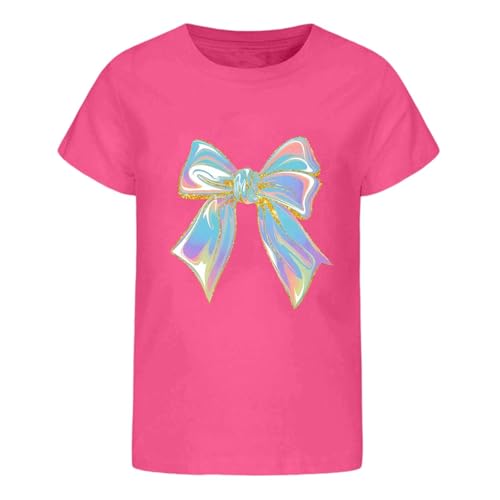Roobeety Kinder T-Shirt mit Schillerndem Schleifen-Print | Lässiges Kurzarm Oberteil für Mädchen für Sommer und Freizeit im Niedlichen Stil von Roobeety