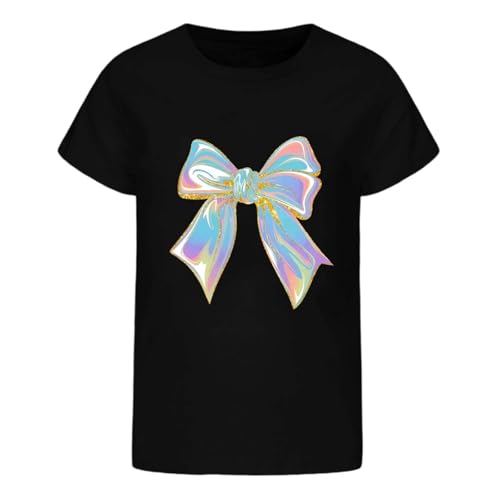 Roobeety Kinder T-Shirt mit Schillerndem Schleifen-Print | Lässiges Kurzarm Oberteil für Mädchen für Sommer und Freizeit im Niedlichen Stil von Roobeety