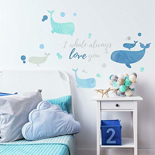 RoomMates I Whale Always Love You Wandaufkleber, groß, 22,9 x 44,1 cm, Blau von RoomMates