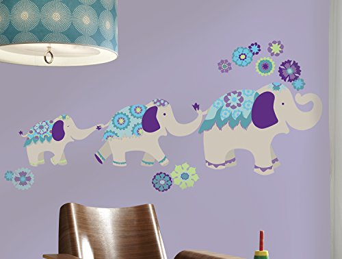 RoomMates RMK3045TB Waverly Teal & Purple Elephant Mega Peel and Stick Riesige Wandaufkleber, mehrfarbig von RoomMates