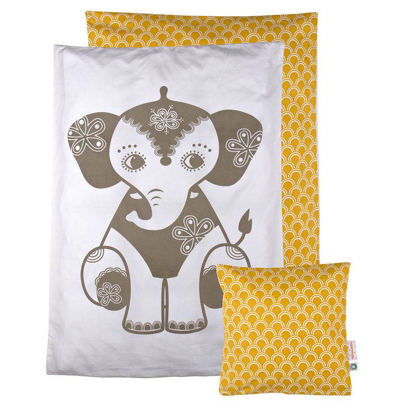 Bettwäsche SOULMATE ELEPHANT KIDS (140x200/60x60) in gelb/weiß von Roommate