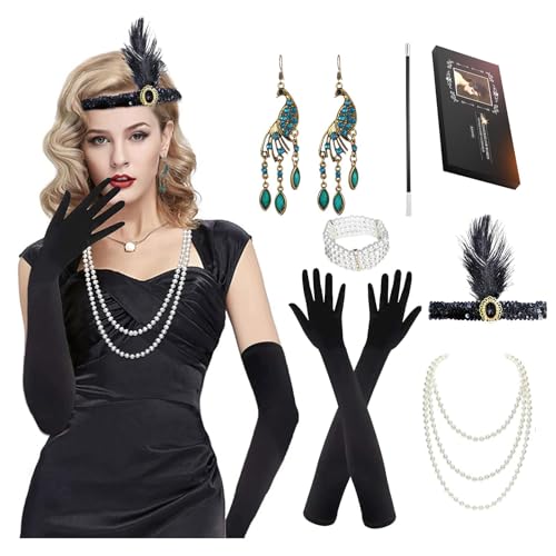 Roontin 20er Jahre Kostüm Set, Great Gatsby Accessoires, 1920er Haarschmuck, Karneval Damen Zubehör, V6 von Roontin