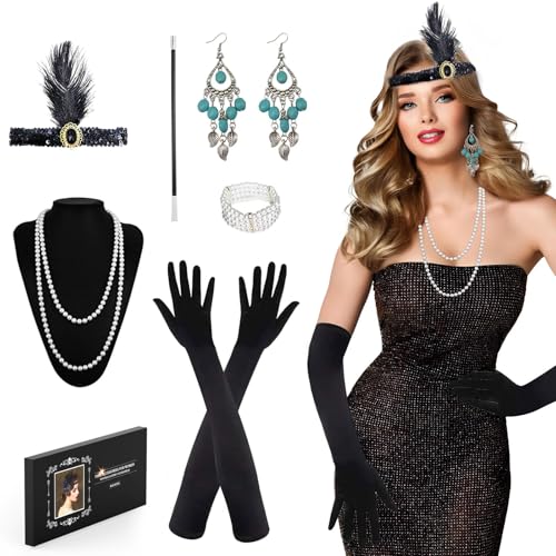 Roontin 8 Stück 20er Jahre Kostüm Damen, Charleston Accessoires, 1920er Great Gatsby Zubehör für Frauen, V7 von Roontin
