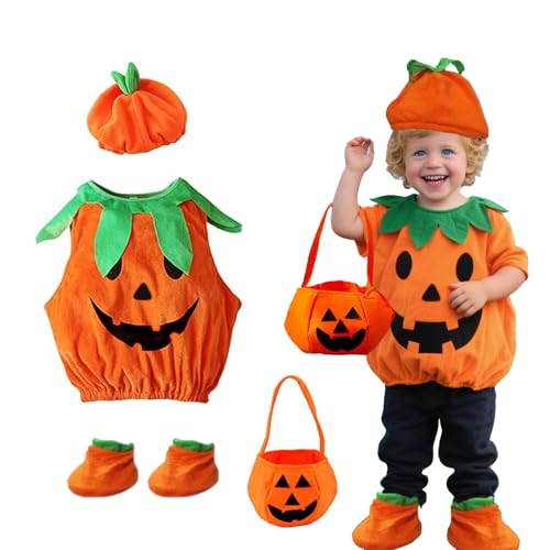 Roontin Halloween Kostüm Kinder – Kürbis Kostüm Kinder mit Hut, Süßigkeitentasche & Schuhen, Verkleidung für Mädchen & Jungen, Kürbiskostüm für Halloween Party, Karneval, Fasching, 3–10 Jahre Roontin Halloween Kostüm Kinder – Kürbis Kostüm Kinder mit Hut, Süßigkeitentasche & Schuhen, Verkleidung für Mädchen & Jungen, Kürbiskostüm für Halloween Party, Karneval, Fasching, 3–10 Jahre von Roontin