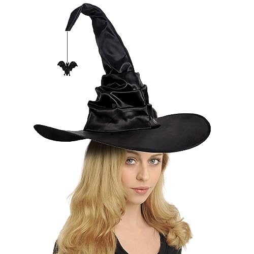 Roontin Hexenhut Halloween - Krummer Hexenhut Großer Geraffter Hexenhut Hexenhüte für Damen Halloween Party Dekoration Roontin Hexenhut Halloween - Krummer Hexenhut Großer Geraffter Hexenhut Hexenhüte für Damen Halloween Party Dekoration von Roontin