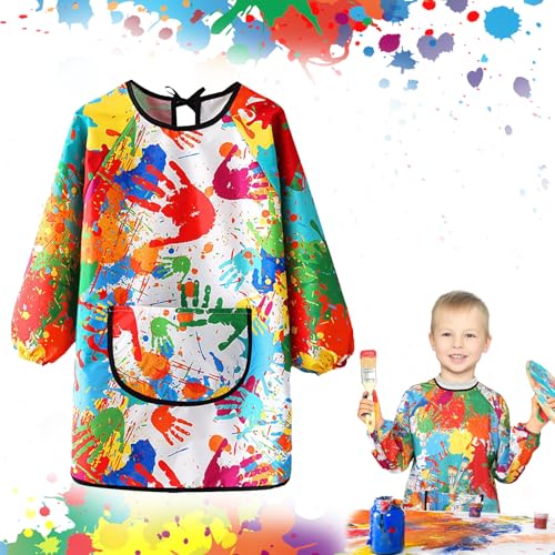 Roontin Malkittel Kinder – Wasserdichte Malschürze Kinder mit Ärmeln, Malerkittel Kind 7-12 Jahre für Mädchen & Jungen, Tuschkittel, Bastelschürze mit Big Taschen für Schule, Kunst, Malerei & Kochen von Roontin