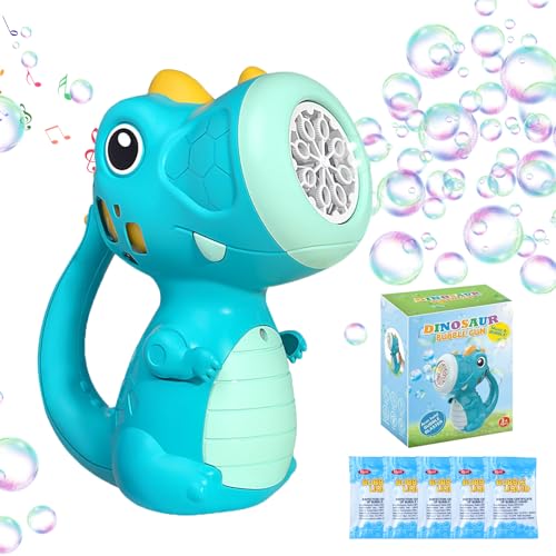 Seifenblasenmaschine Kinder – Dinosaurier Bubble Gun Spielzeug, Elektrische Seifenblasenmaschine mit Licht & 5000+ Blasen/Min, inklusive 5 Beutel Seifenblasenlösung für Kindergeburtstag, Party von Roontin
