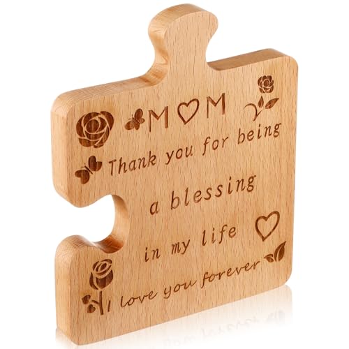 Roowest Muttertagsgeschenk für Mutter, 16,3 x 20 x 1,5 cm, gravierter natürlicher Holzblock, große Größe, Muttertags-Puzzle, Geschenke von Tochter und Sohn, beste Mutter aller Zeiten, Geschenke für von Roowest