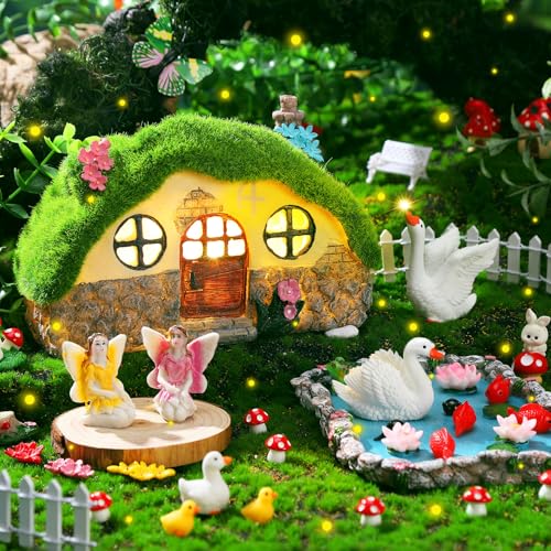Roowest Solar-Feenhaus-Gartenzubehör, beleuchtetes Pilzhaus, Kunstharz, Feenfiguren, Garten-Set, Miniatur-Fisch, Teichfiguren, Mikro-Landschaft, Außendekoration, 57 Stück Roowest Solar-Feenhaus-Gartenzubehör, beleuchtetes Pilzhaus, Kunstharz, Feenfiguren, Garten-Set, Miniatur-Fisch, Teichfiguren, Mikro-Landschaft, Außendekoration, 57 Stück von Roowest