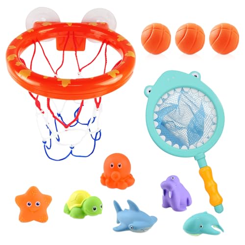 11 Pcs Baby Badewannenspielzeug,Schießspiel In Der Badewanne,Bad Spielzeug Für Kleinkind 7-Teiliges,Basketballkorb Mit Starkem Saugnapf,Wasserspielzeug Kinder Badewannenspielzeug Pool Spielzeug (A) von Ropniik