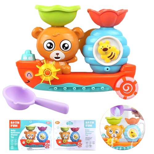 Ropniik Badewannenspielzeug Kinder,Badezimmerspielzeug mit Saugnapf,Bär Badespielzeug Für Kleinkinder,Badewannen Spielzeug Kinder,Badespielzeug Mit Bär Und Biene für Jungen Mädchen ab 1 2 3 Jahre von Ropniik