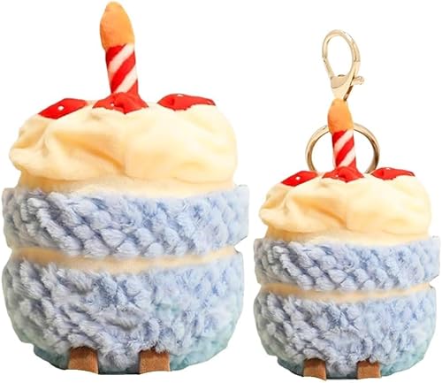 Ropniik Blaue Kuchen Plüschtier und Schlüsselanhänger Set, Plüschkuchen Blau Süß, Weicher Kuchens Plüschtier, Kuchen Schlüsselanhänger, Geschenke für Kinder Weihnachten Geburtstag(Blau) von Ropniik