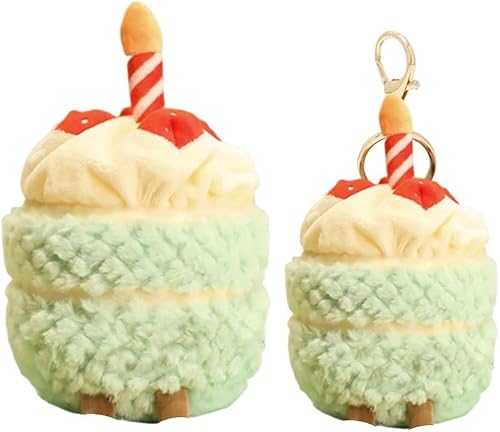 Ropniik Grüner Kuchen Plüschtier und Schlüsselanhänger Set, Plüschkuchen Grün Süß, Grüne Kuchen Schlüsselanhänger, Geschenke für Kinder Jungen Mädchen Weihnachten Geburtstag(Grün) von Ropniik