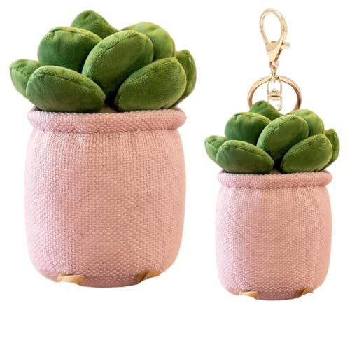 Ropniik Sukkulenten Plüschtier und Schlüsselanhänger Set, Plüschpflanze Rosa Weich, Sukkulenten Schlüsselanhänger, Geschenke für Kinder Jungen Mädchen Weihnachten Geburtstag (Rosa) von Ropniik