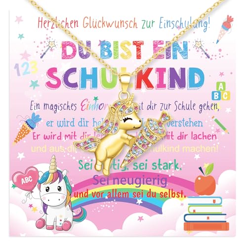 Rorchio Einschulung Geschenk Mädchen, Einhorn Schultüte Füllung Gold Halskette Schulanfang Geschenke Plus Grußkarte für Schulkind Tochter Enkelin Nichte Rorchio Einschulung Geschenk Mädchen, Einhorn Schultüte Füllung Gold Halskette Schulanfang Geschenke Plus Grußkarte für Schulkind Tochter Enkelin Nichte von Rorchio