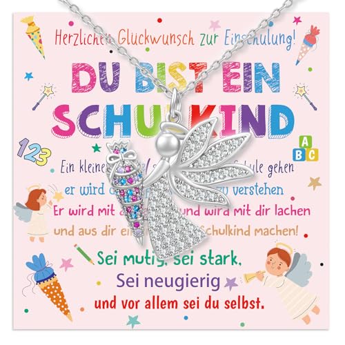Rorchio Schutzengel Einschulung Mädchen Geschenk, Schultüte Füllung Inhalt Glücksbringer Schulanfang Schulkind Geschenk mit Einschulungskarte von Rorchio