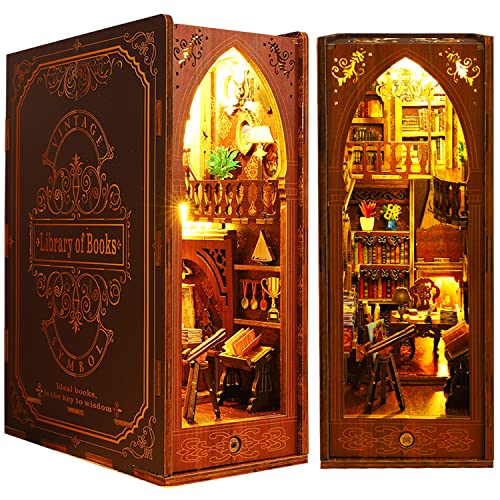 Roroom DIY Book Nook Kit, DIY Puppenhaus Buchecke Bücherregal Einsatz Dekor Gasse mit Spieluhr 3D Holzpuzzle mit Sensor Licht Buch Nook Bücherregal Einsatz Holz Buchstütze Modellbau (SL006) von Roroom