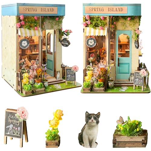 Roroom DIY Book Nook Kit, Miniatur-Puppenhaus – Holz Modellbau mit LED-Beleuchtung, Deko für Bücherregal, Kreatives Bastelset für Erwachsene (Florist' s on Spring lsle) – SQ46 von Roroom